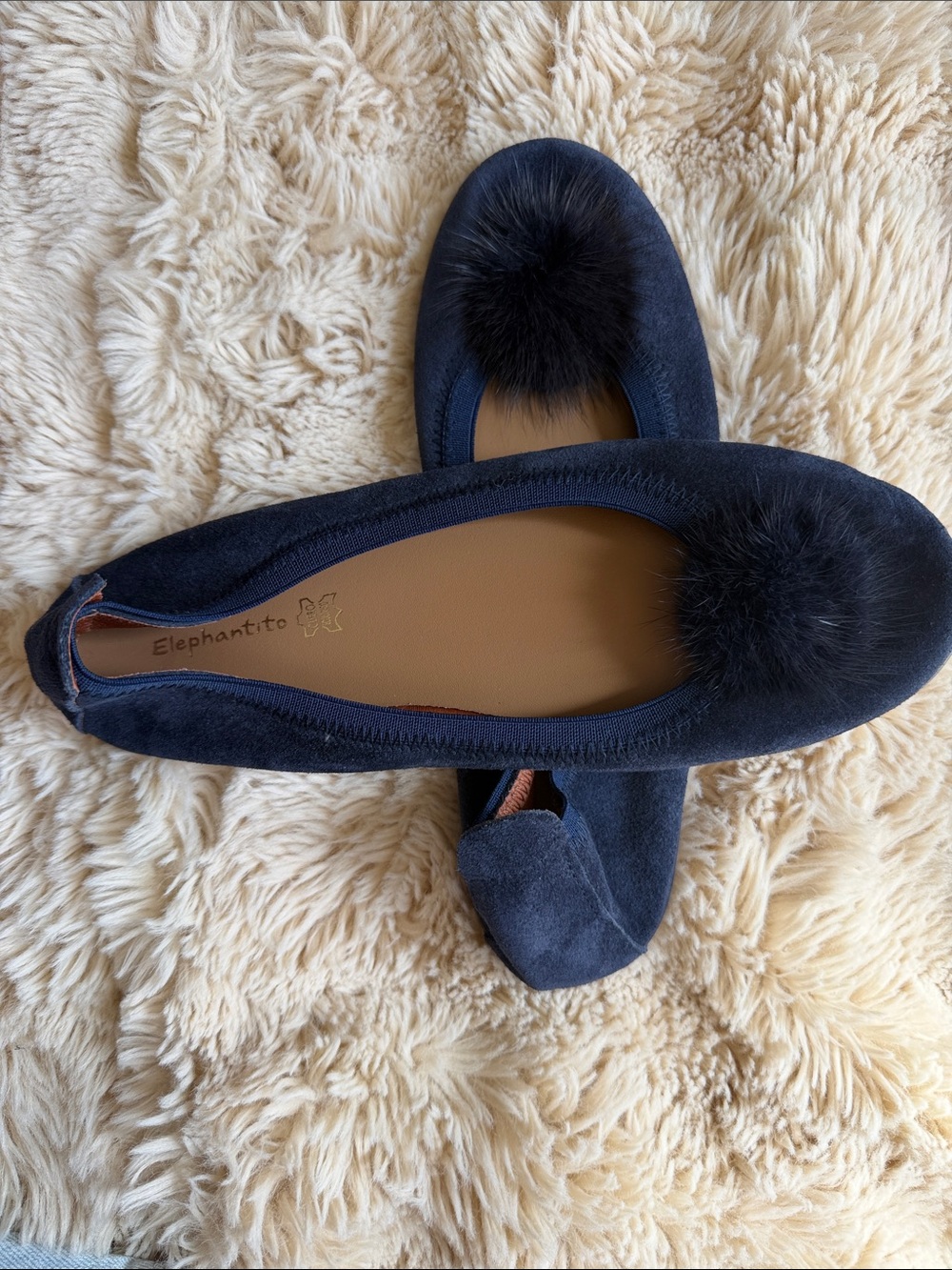 Elephantito Navy Suede Pom Pom Ballet Flats